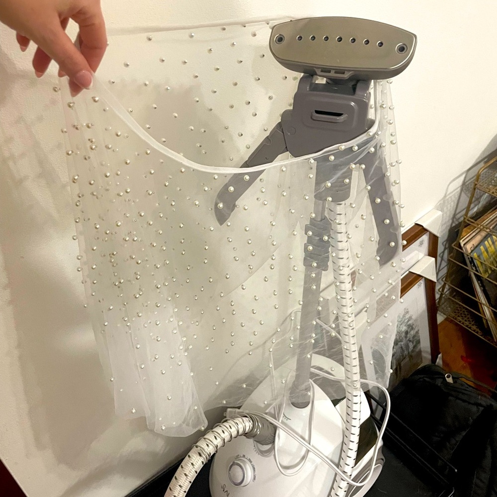 Anthropologie Sheer Pearl-Studded Fabric